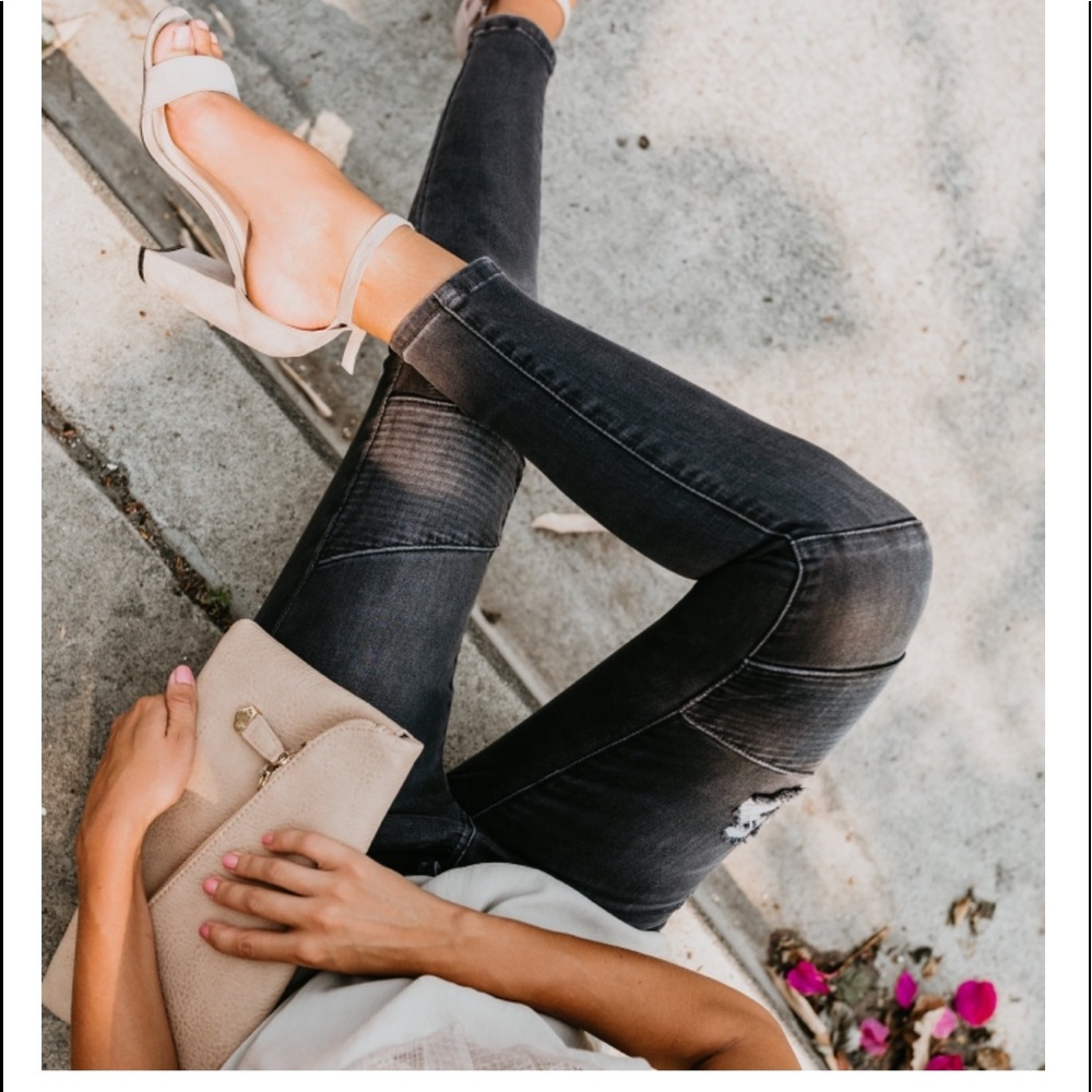 S. the Widow • Alma Black Distressed Moto Jeans